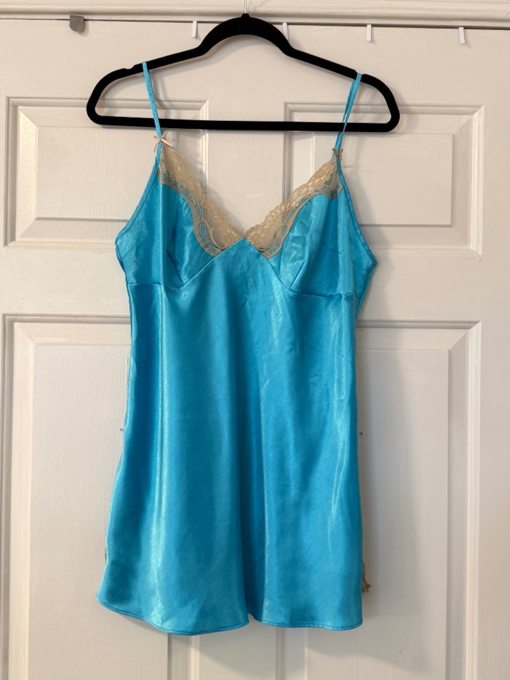 No Boundaries Blue Satin Slip Tank Top Lingerie Lace Trim Women's Sz XL Coquette